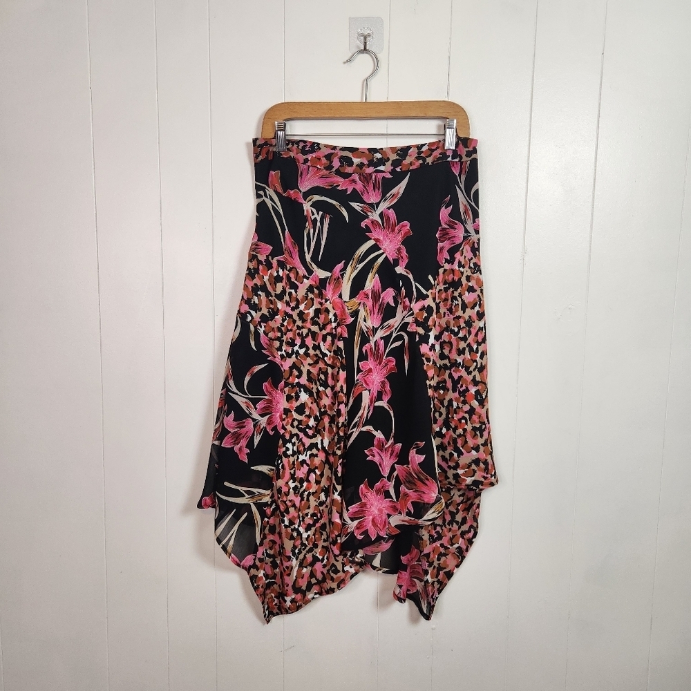 Joseph Ribkoff Skirt Pink Leopard Floral Midi High Rise Flowy Womens Size 8 - Picture 2 of 10